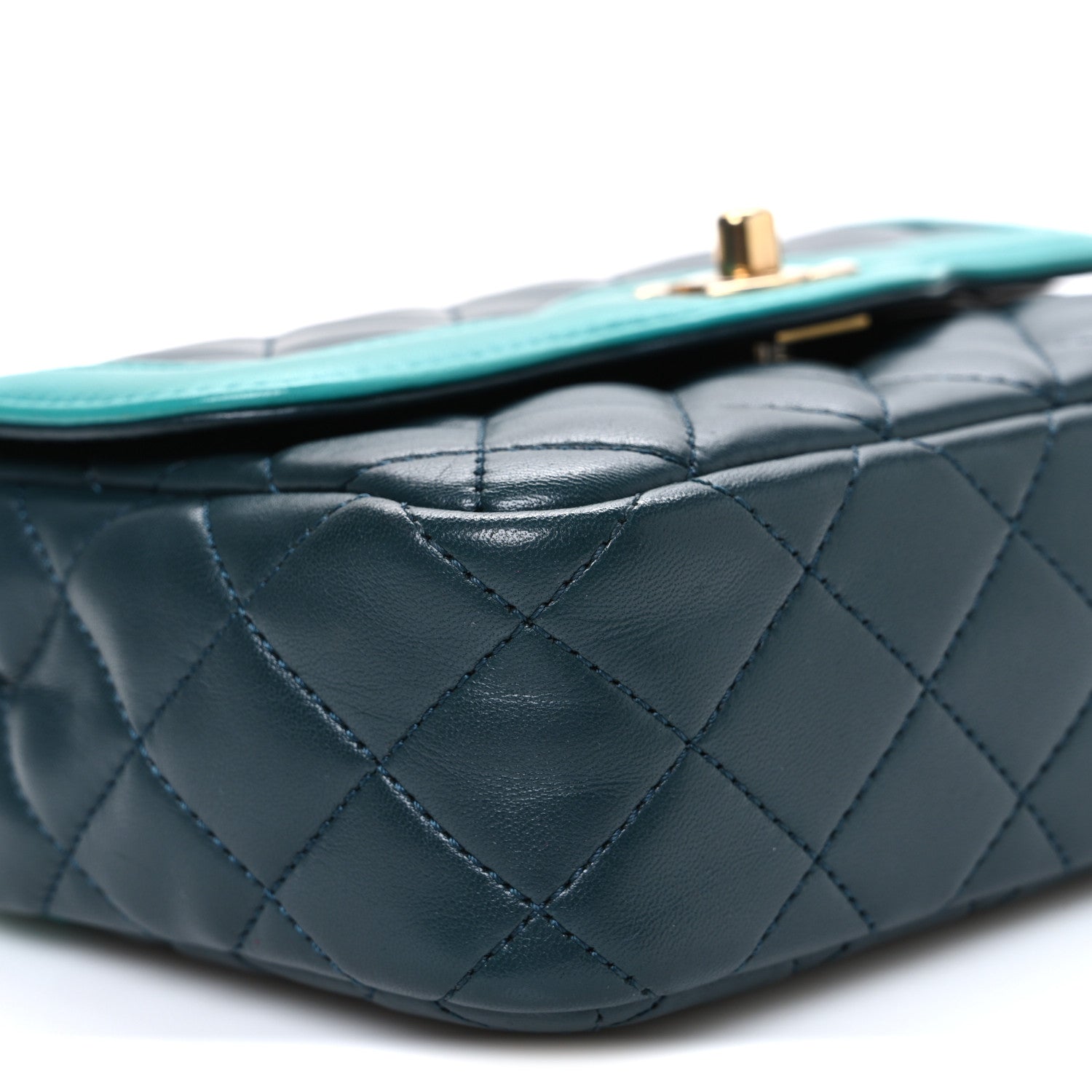 Chanel Lambskin Quilted Mini Two Tone Day Flap Navy Turquoise 9 of 10