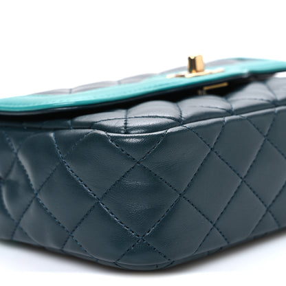 Chanel Lambskin Quilted Mini Two Tone Day Flap Navy Turquoise 9 of 10