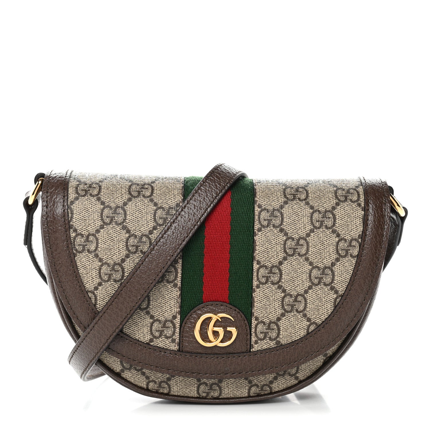 Gucci GG Supreme Monogram Textured Dollar Calfskin Web Mini Ophidia Flap Shoulder Bag Beige Ebony New Acero 1 of 10