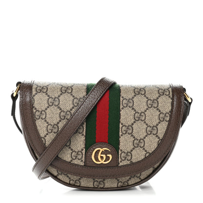 Gucci GG Supreme Monogram Textured Dollar Calfskin Web Mini Ophidia Flap Shoulder Bag Beige Ebony New Acero 1 of 10
