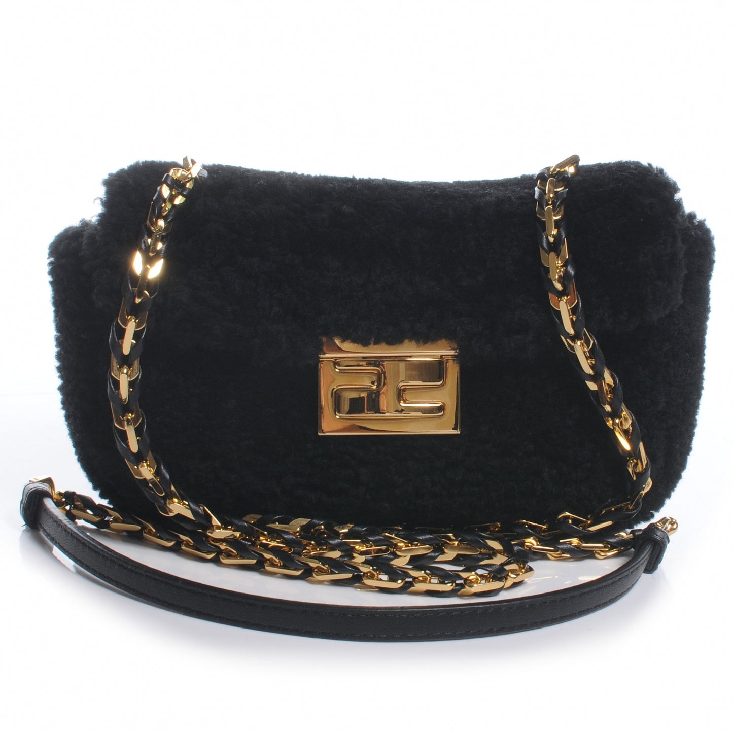 Shearling Nappa Mini Be Baguette Shoulder Bag Black