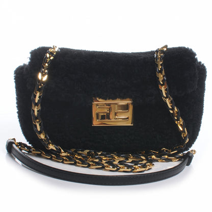 Fendi Shearling Nappa Mini Be Baguette Shoulder Bag Black 1 of 9