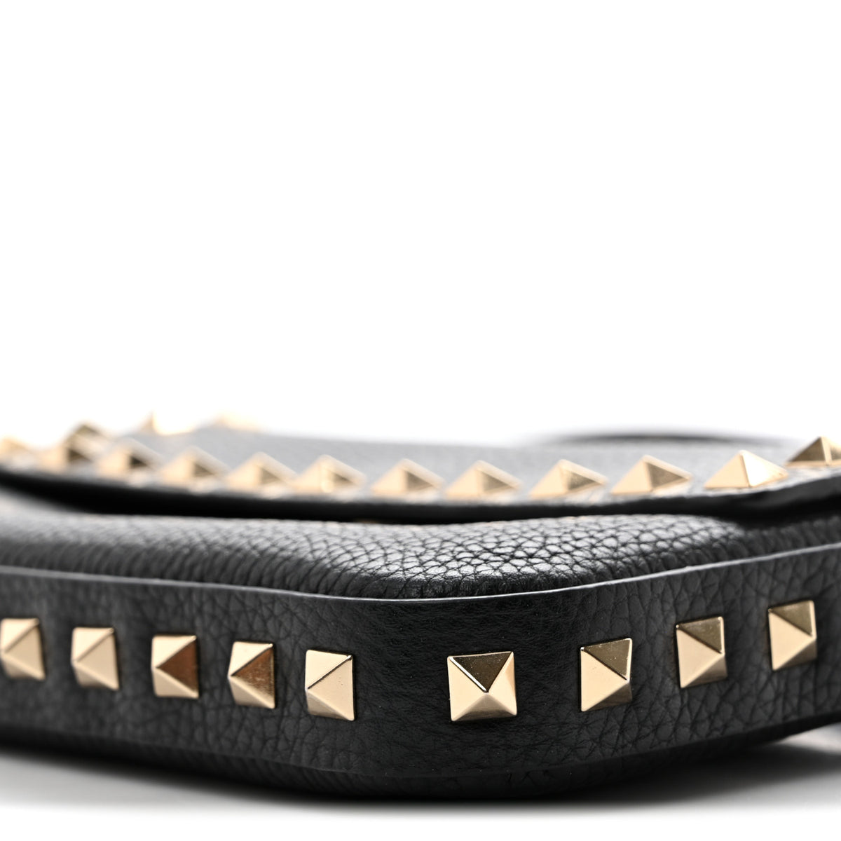 Grainy Calfskin Rockstud Crossbody Pouch Black