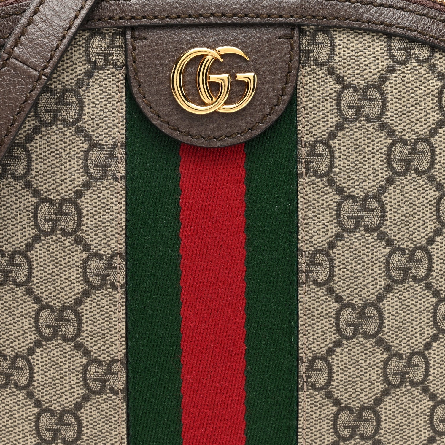 Gucci GG Supreme Monogram Textured Dollar Calfskin Web Small Ophidia Dome Shoulder Bag Beige Ebony New Acero 9 of 11