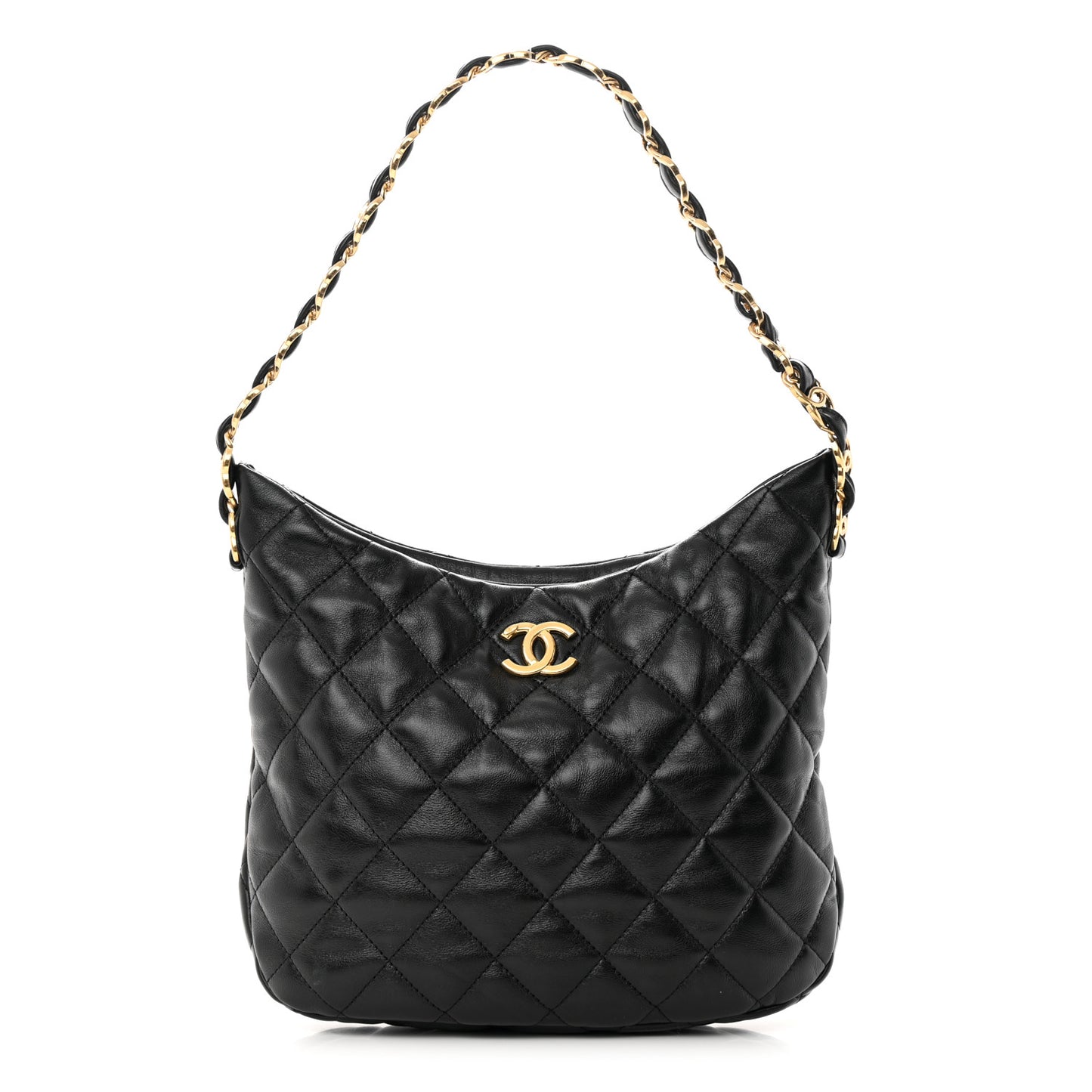 Lambskin Quilted Large CC Links Hobo Black