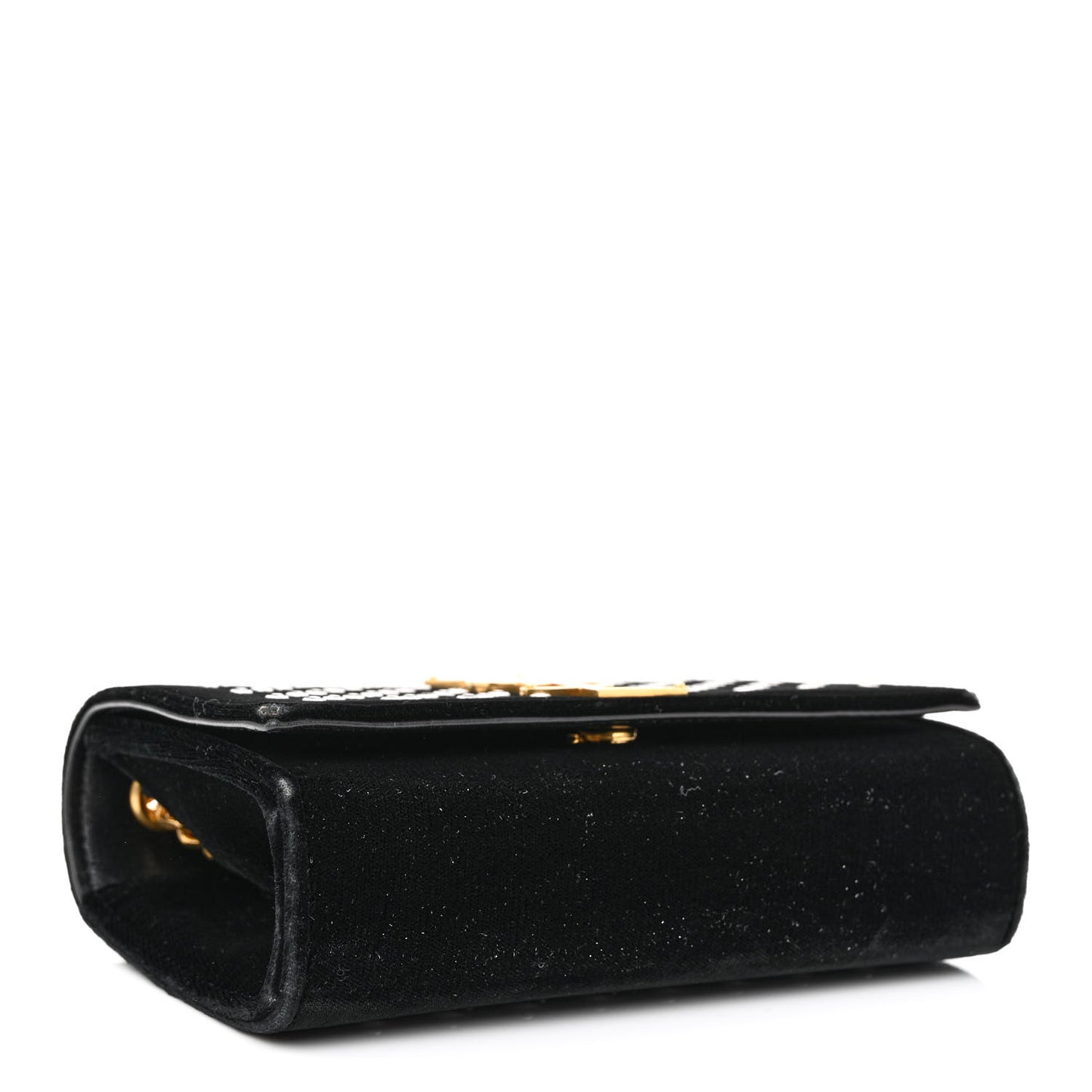 Velvet Crystal Studded Monogram Small Kate Satchel Black