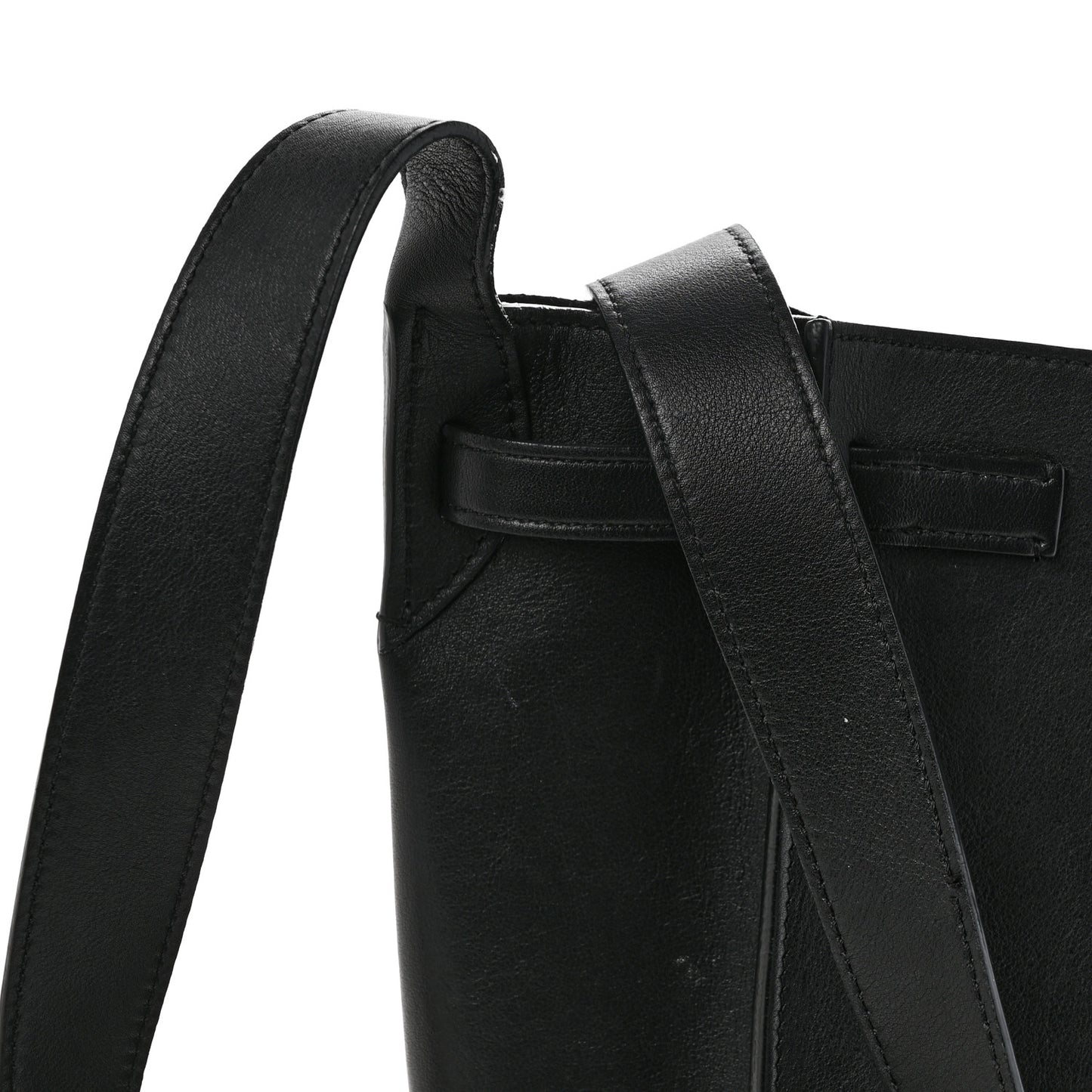 Supple Grained Calfskin Long Strap Big Bag Bucket Black