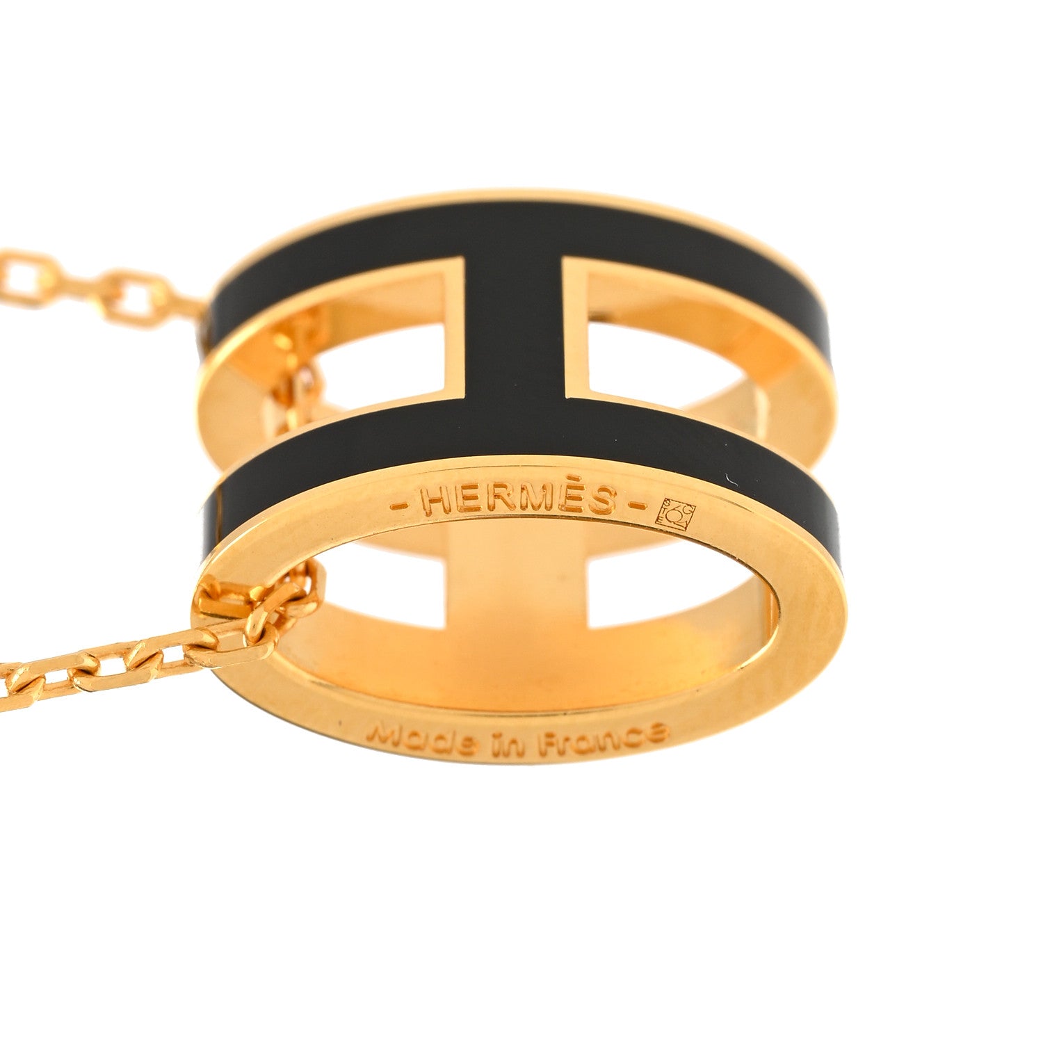 Hermes Lacquered Gold Pop H Pendant Necklace Black 5 of 6