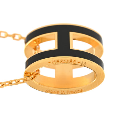 Hermes Lacquered Gold Pop H Pendant Necklace Black 5 of 6