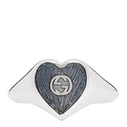 Gucci Sterling Silver Enamel GG Heart Ring 52 6 Blue 1 of 5