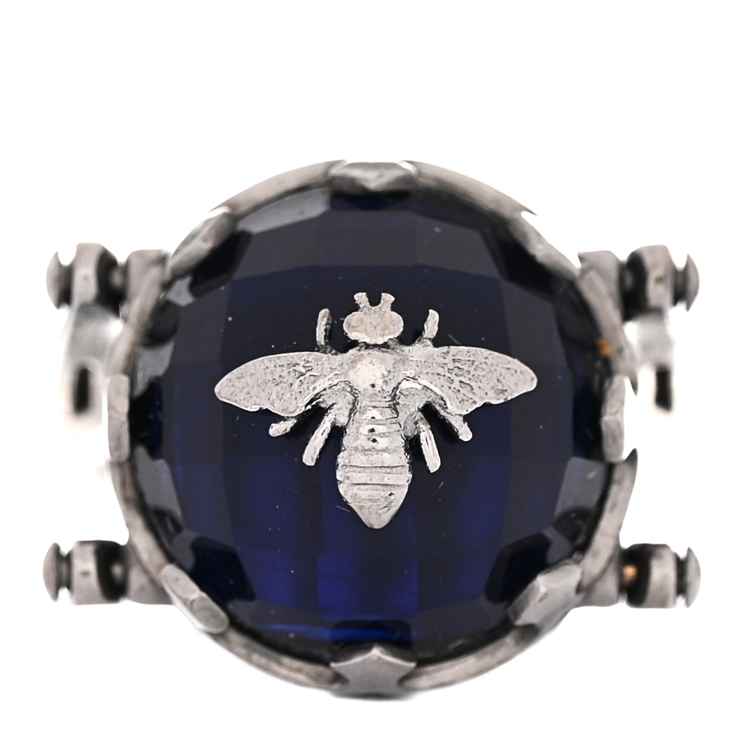 Christian Dior Crystal Metal CD Bee Reversible Ring 6 Silver Black 1 of 6