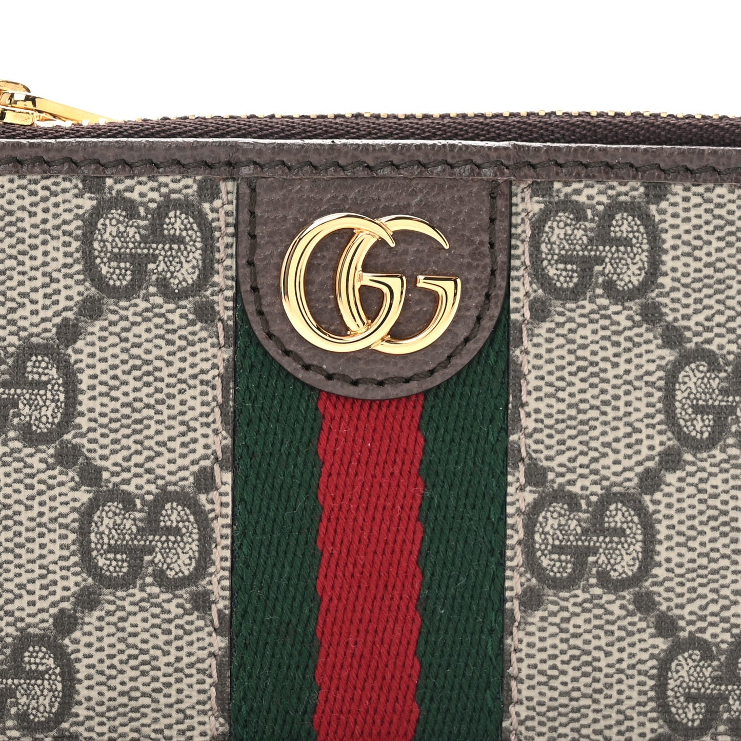 GG Supreme Monogram Web Ophidia Zip Card Case Brown