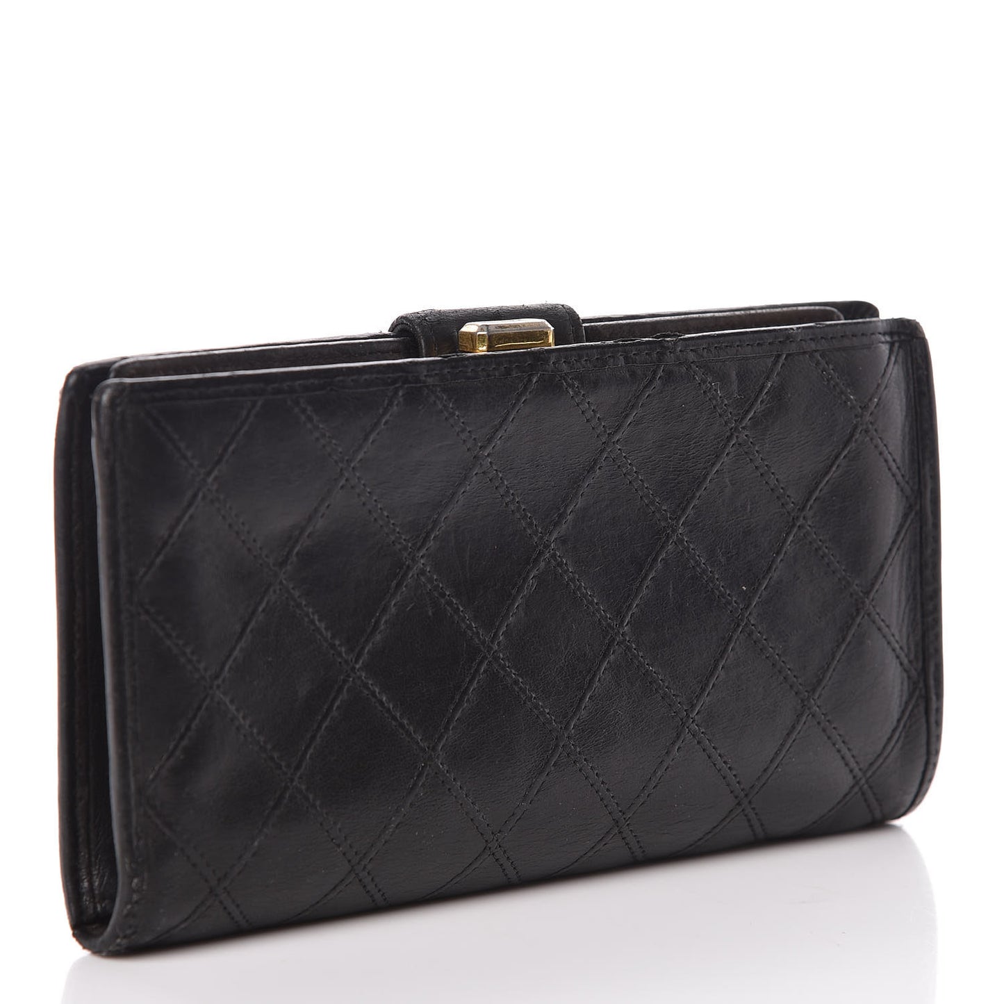 Lambskin Diamond Stitched French Wallet Black