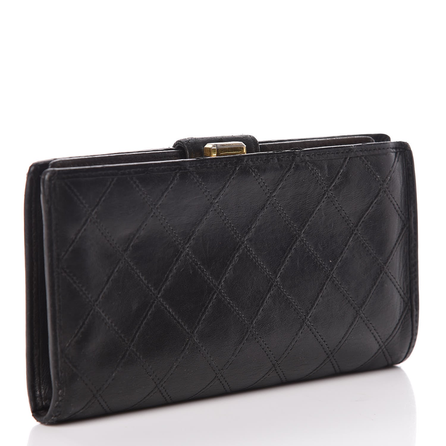 Chanel Lambskin Diamond Stitched French Wallet Black 3 of 9