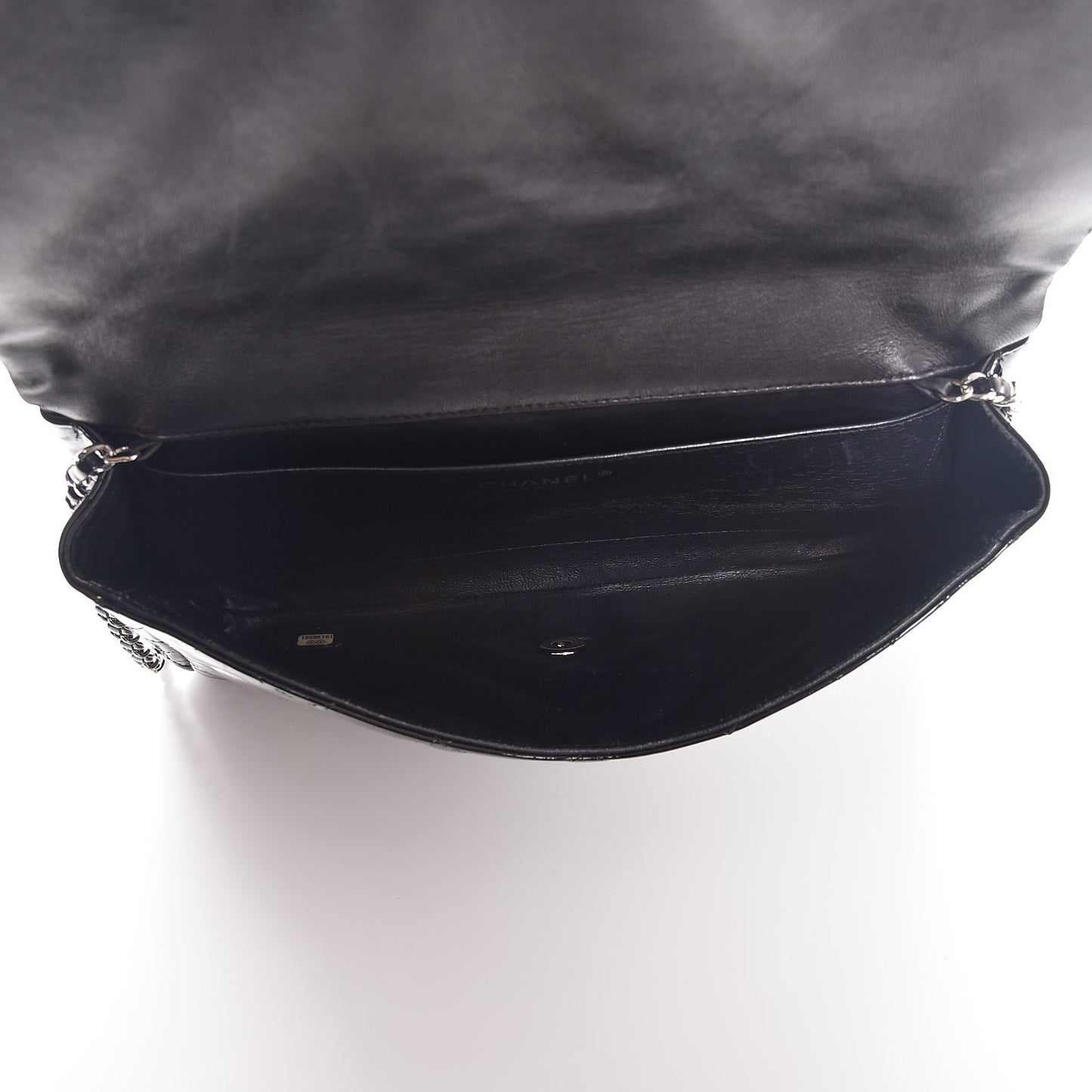 Patent Quilted Clutch with Chain Flap Black
