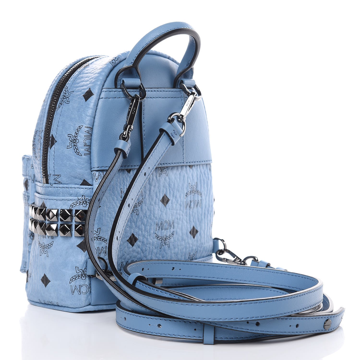 MCM Visetos Side Stud X-Mini Stark Bebe Boo Backpack Blue 3 of 9
