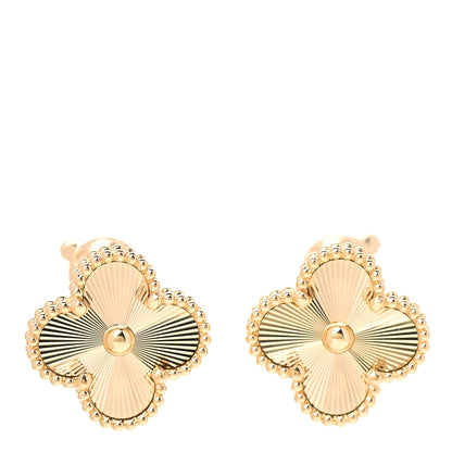 Van Cleef & Arpels 18K Yellow Gold Guilloche Vintage Alhambra Earrings 1 of 6