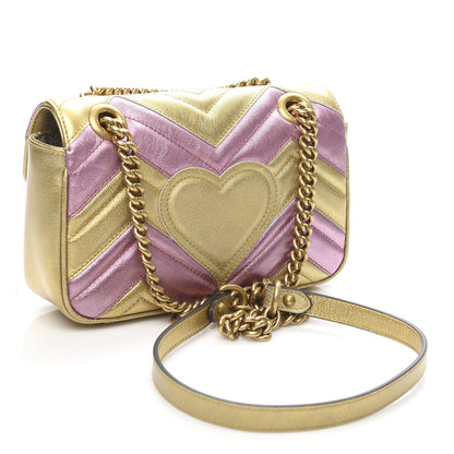 Gucci Metallic Calfskin Matelasse Mini GG Marmont Shoulder Bag Gold Pink 4 of 11