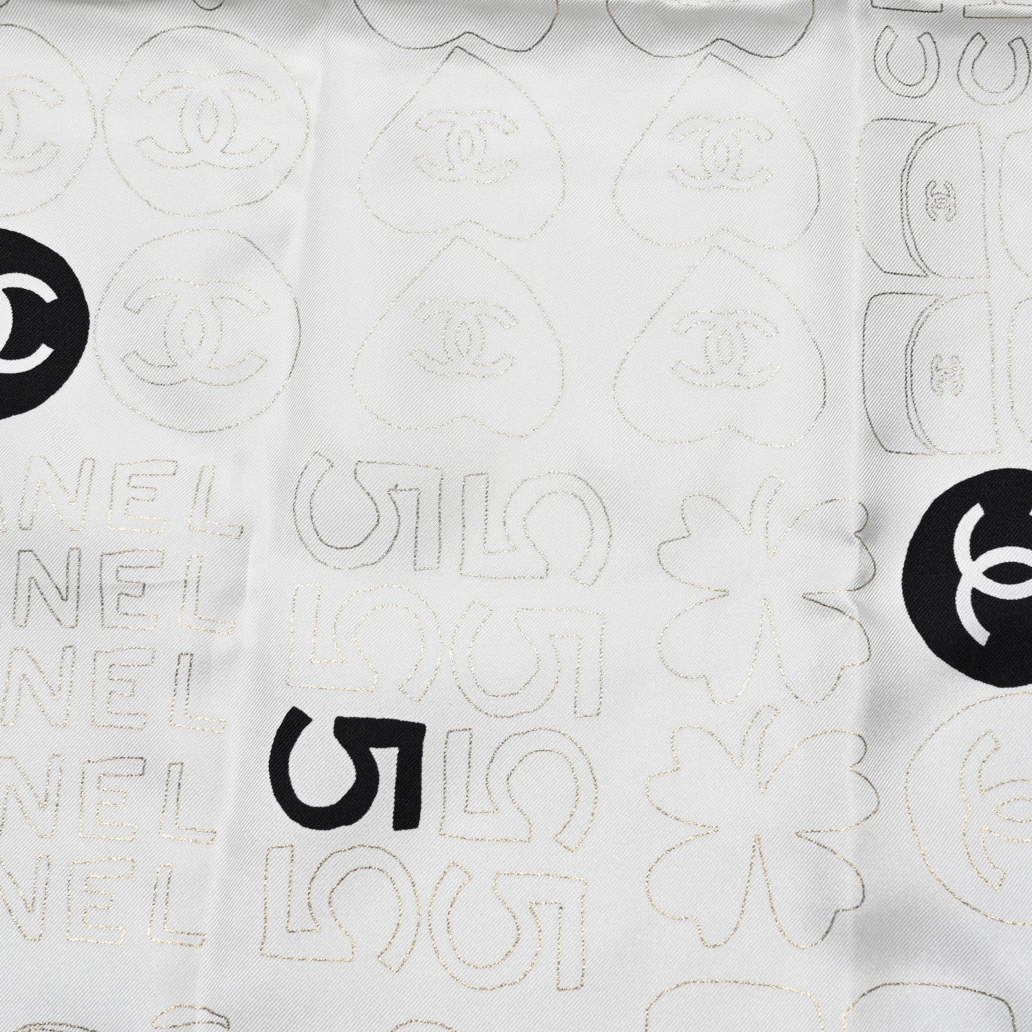 Chanel Silk CC Logo Charms Scarf White Gold Black 2 of 4