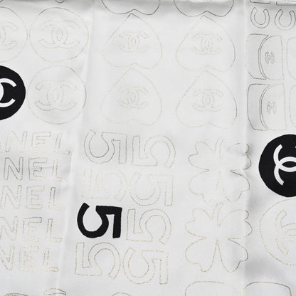 Chanel Silk CC Logo Charms Scarf White Gold Black 2 of 4