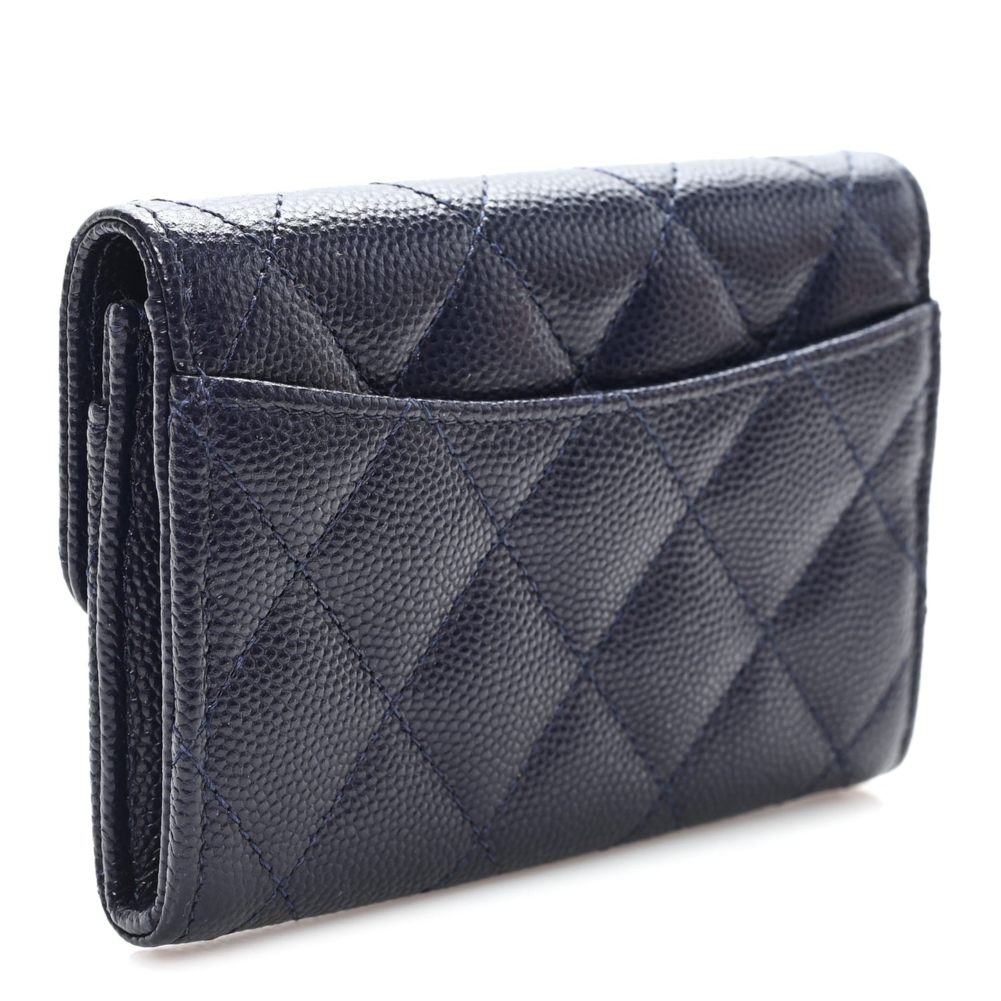 Caviar Quilted Flap Card Holder Navy Blue