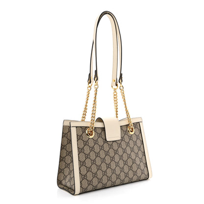 Gucci GG Supreme Monogram Moon Calfskin Small Padlock Tote Beige Ebony Mystic White 3 of 10