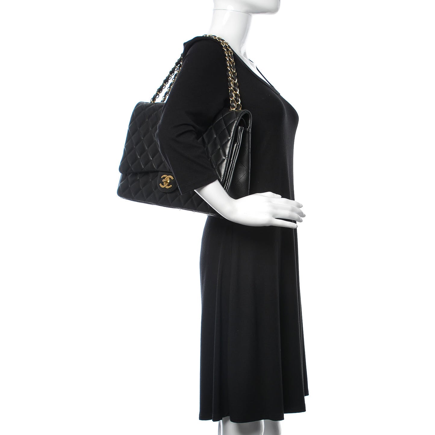 Lambskin Quilted Maxi Double Flap Black