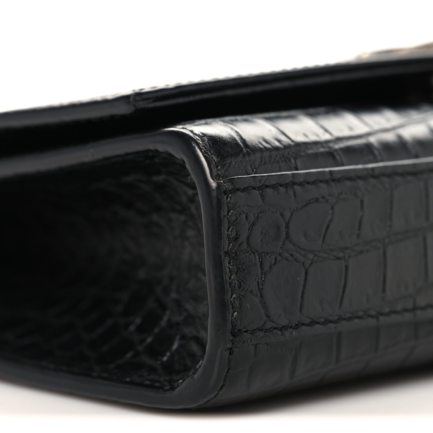 Calfskin Crocodile Embossed Small Classic Monogram Kate Tassel Satchel Black