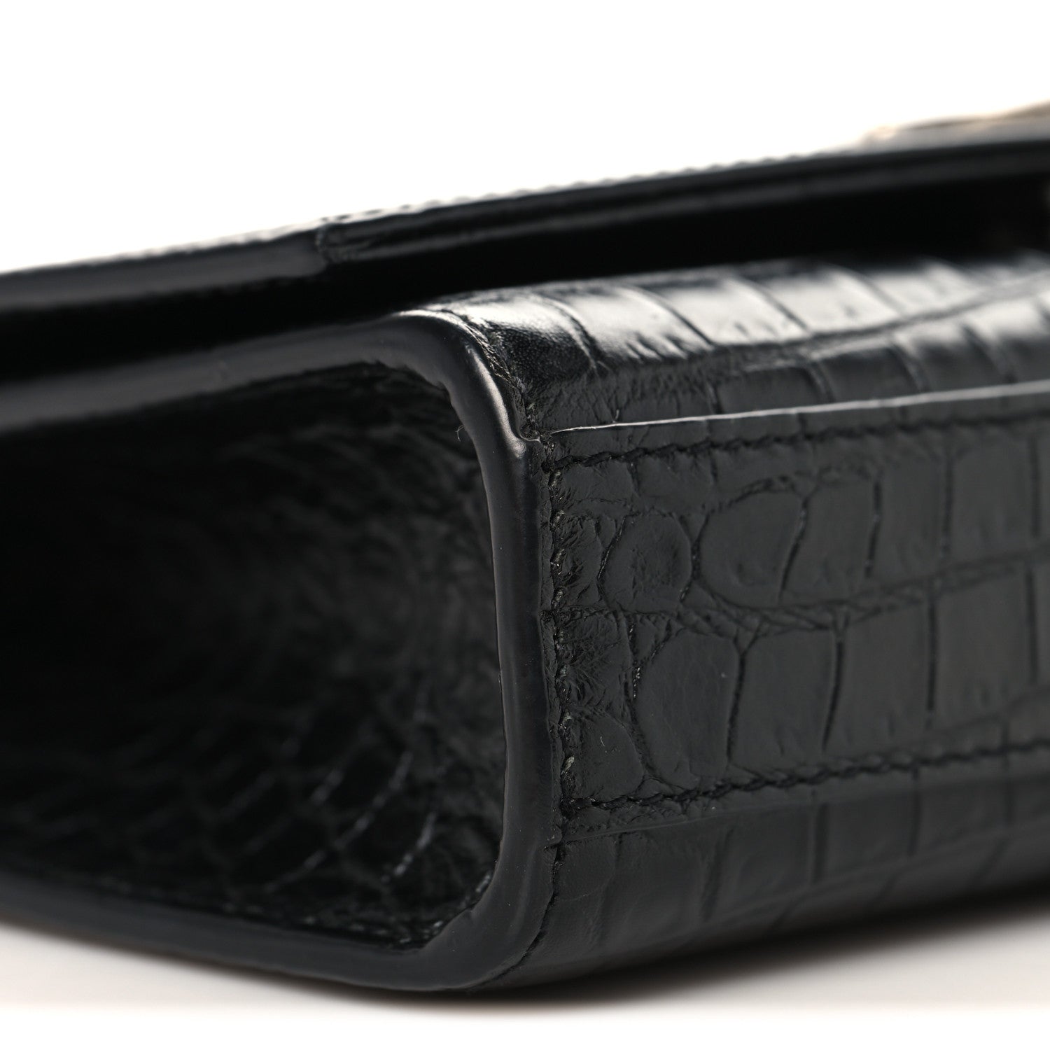 Saint Laurent Calfskin Crocodile Embossed Small Classic Monogram Kate Tassel Satchel Black 8 of 9
