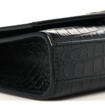 Saint Laurent Calfskin Crocodile Embossed Small Classic Monogram Kate Tassel Satchel Black 8 of 9