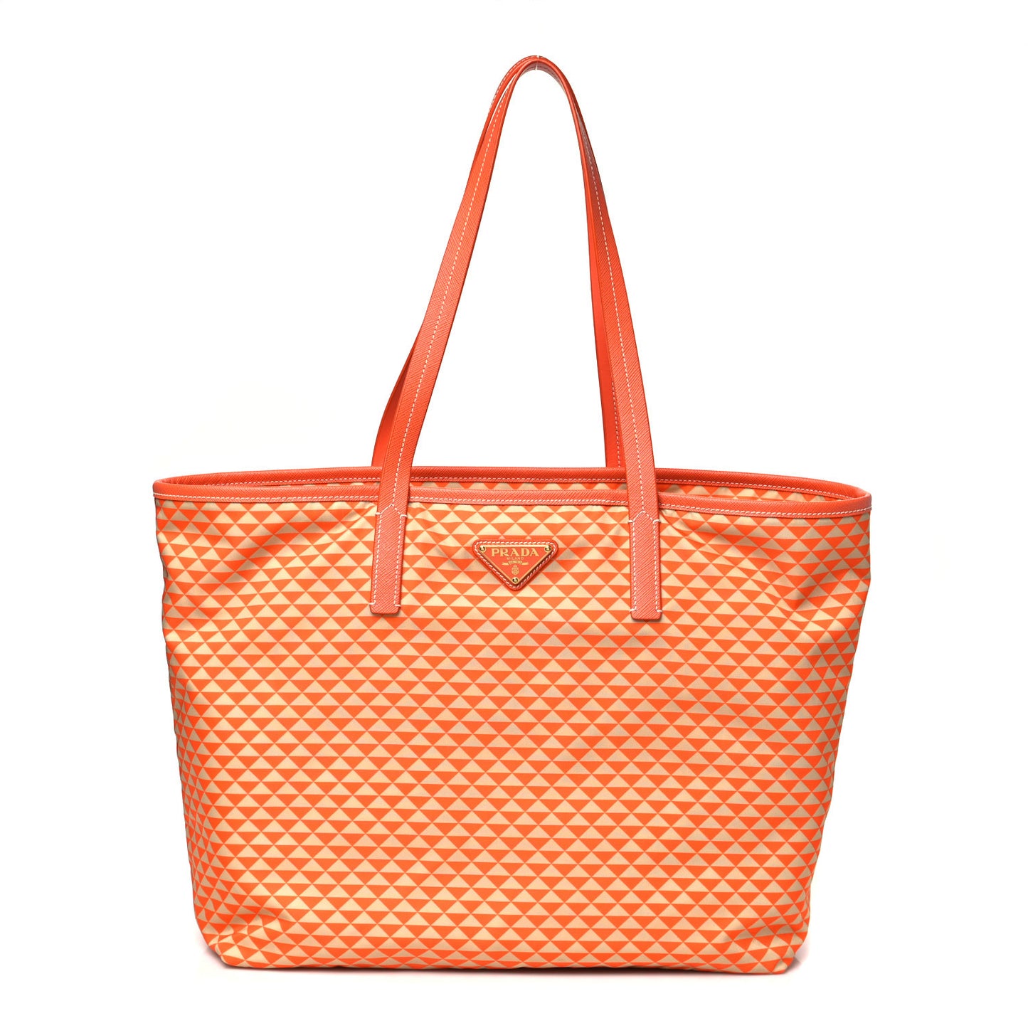 Re-Nylon Saffiano Triangolo Symbole Shopping Tote Orange