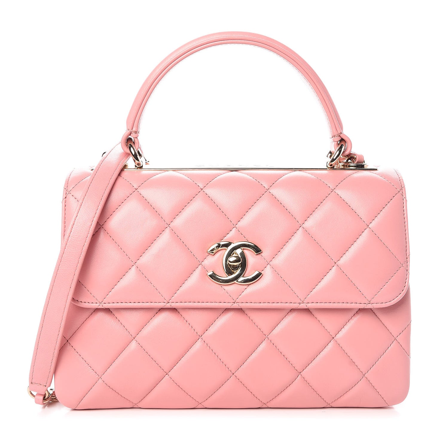 Lambskin Quilted Small Trendy CC Flap Dual Handle Bag Pink