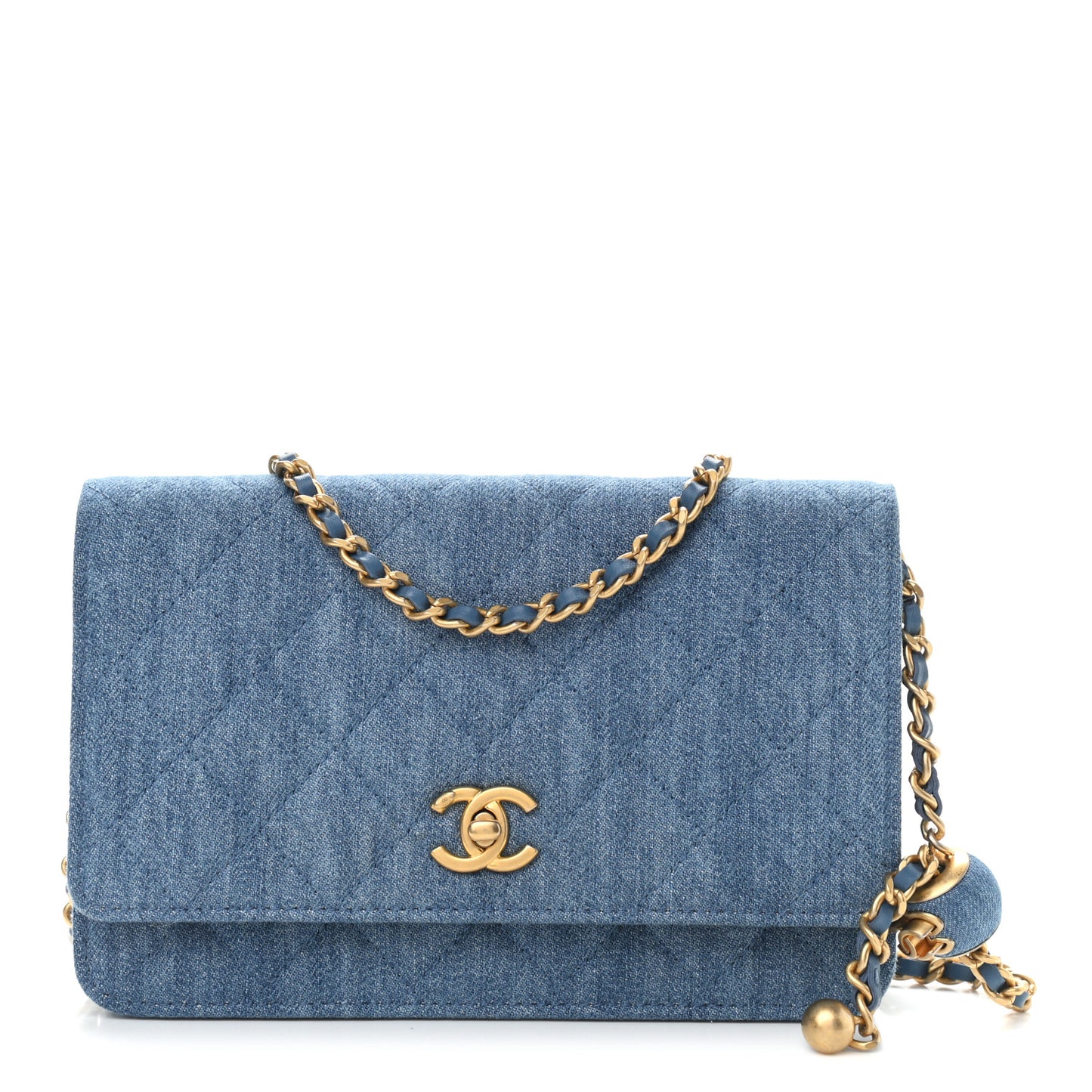 Denim Quilted CC Pearl Crush Wallet On Chain WOC Blue