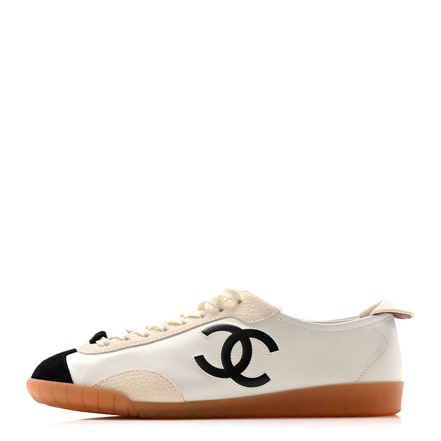Chanel Calfskin Embossed Suede Womens CC Sneakers 38 Black White 2 of 20
