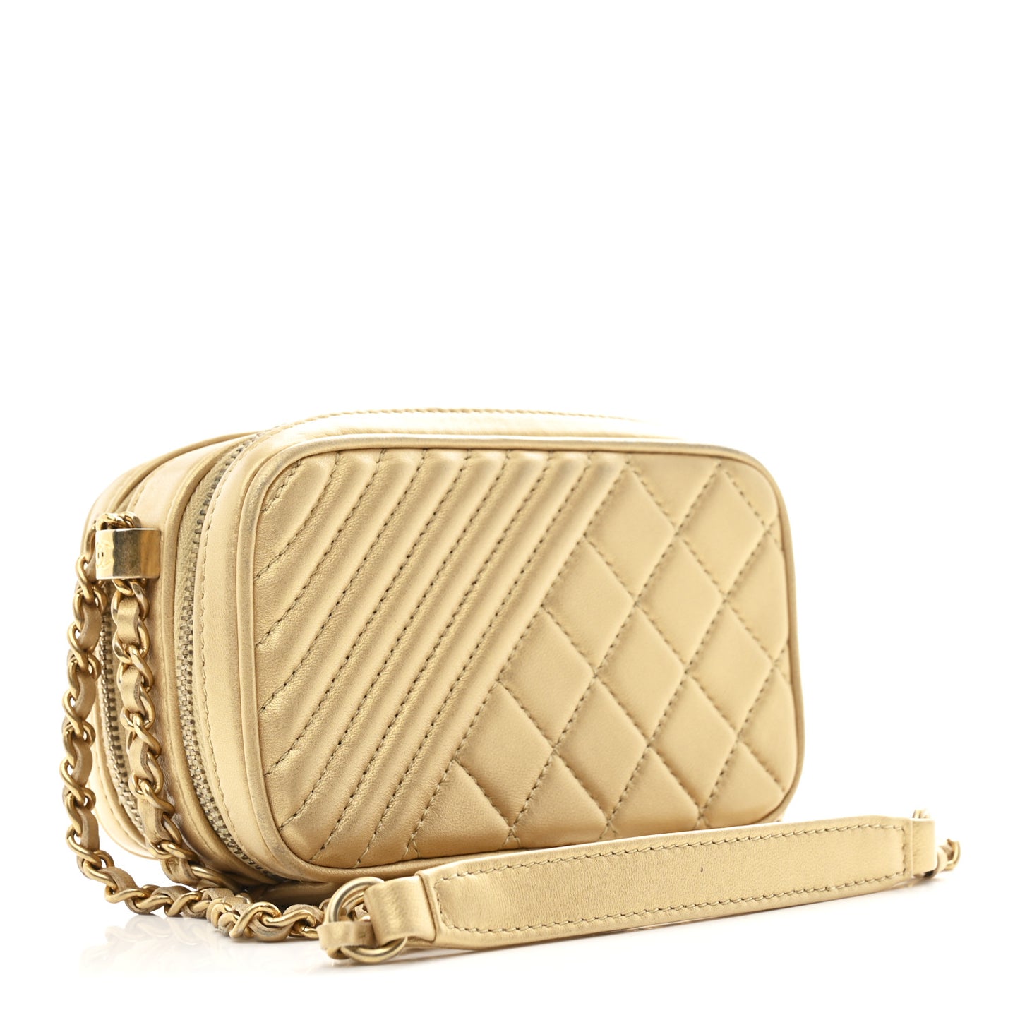 Metallic Lambskin Mini Coco Boy Camera Case Gold