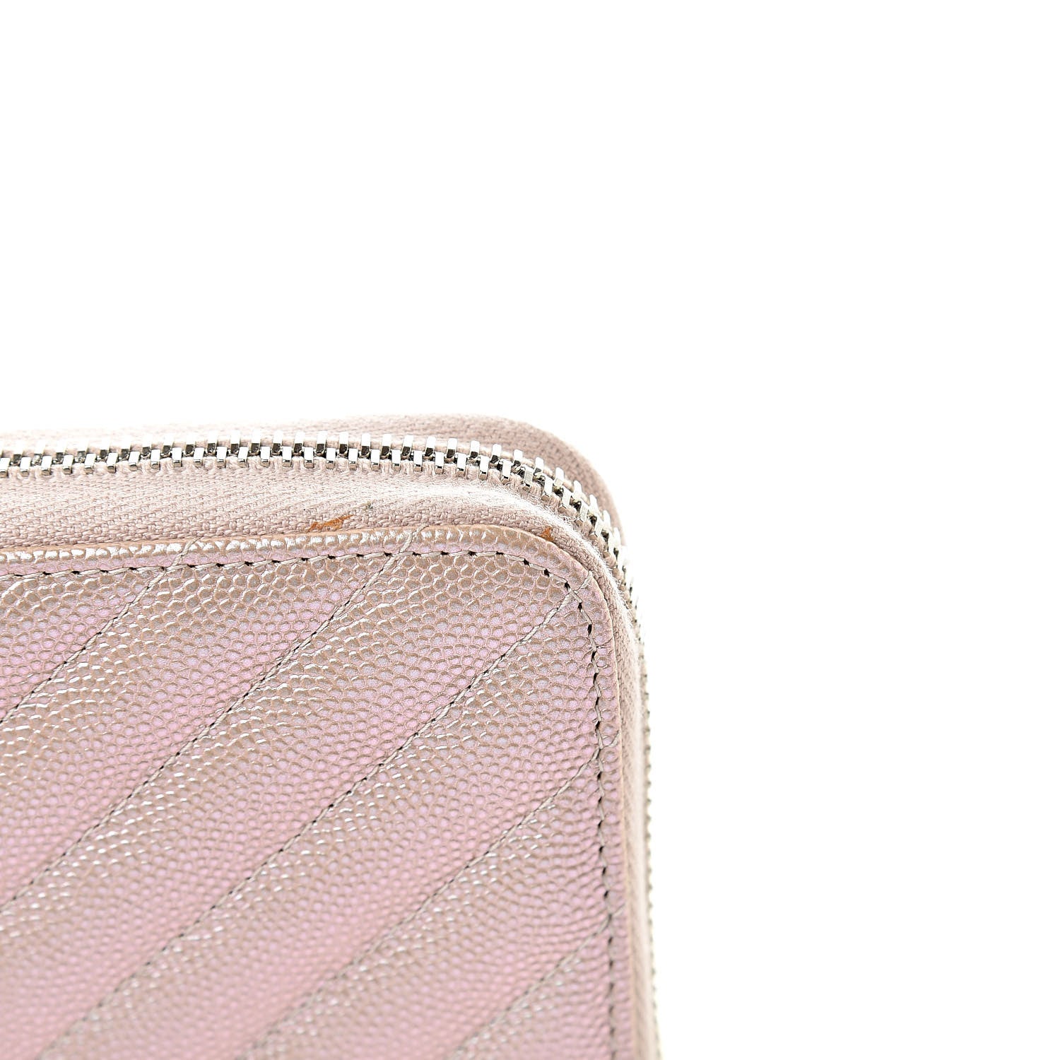 Chanel Metallic Caviar Chevron Quilted Large Gusset Zip Around Wallet Light Gold 9 of 10