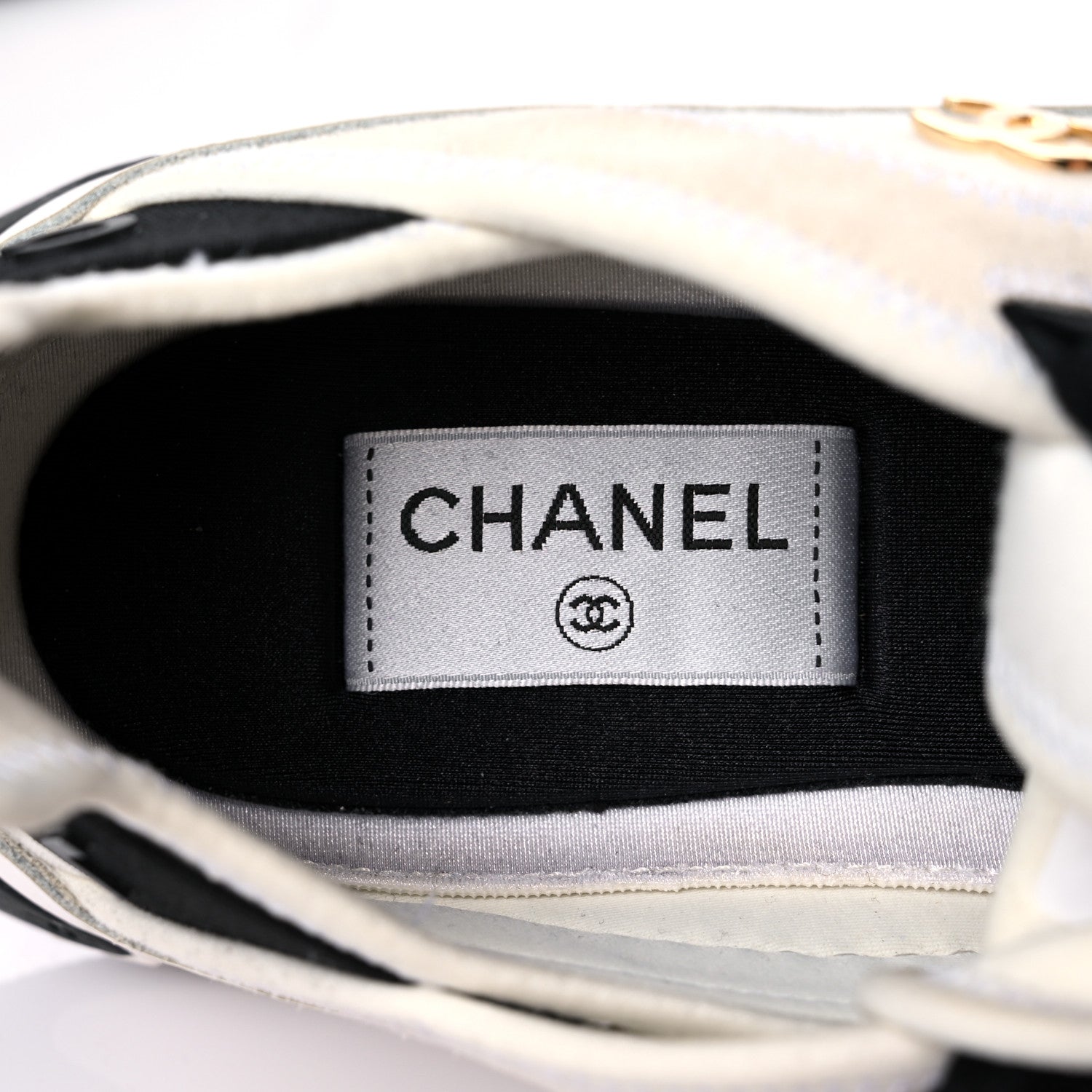 Chanel Velvet Calfskin Mixed Fibers CC Sneakers 39.5 Ivory Black 11 of 14