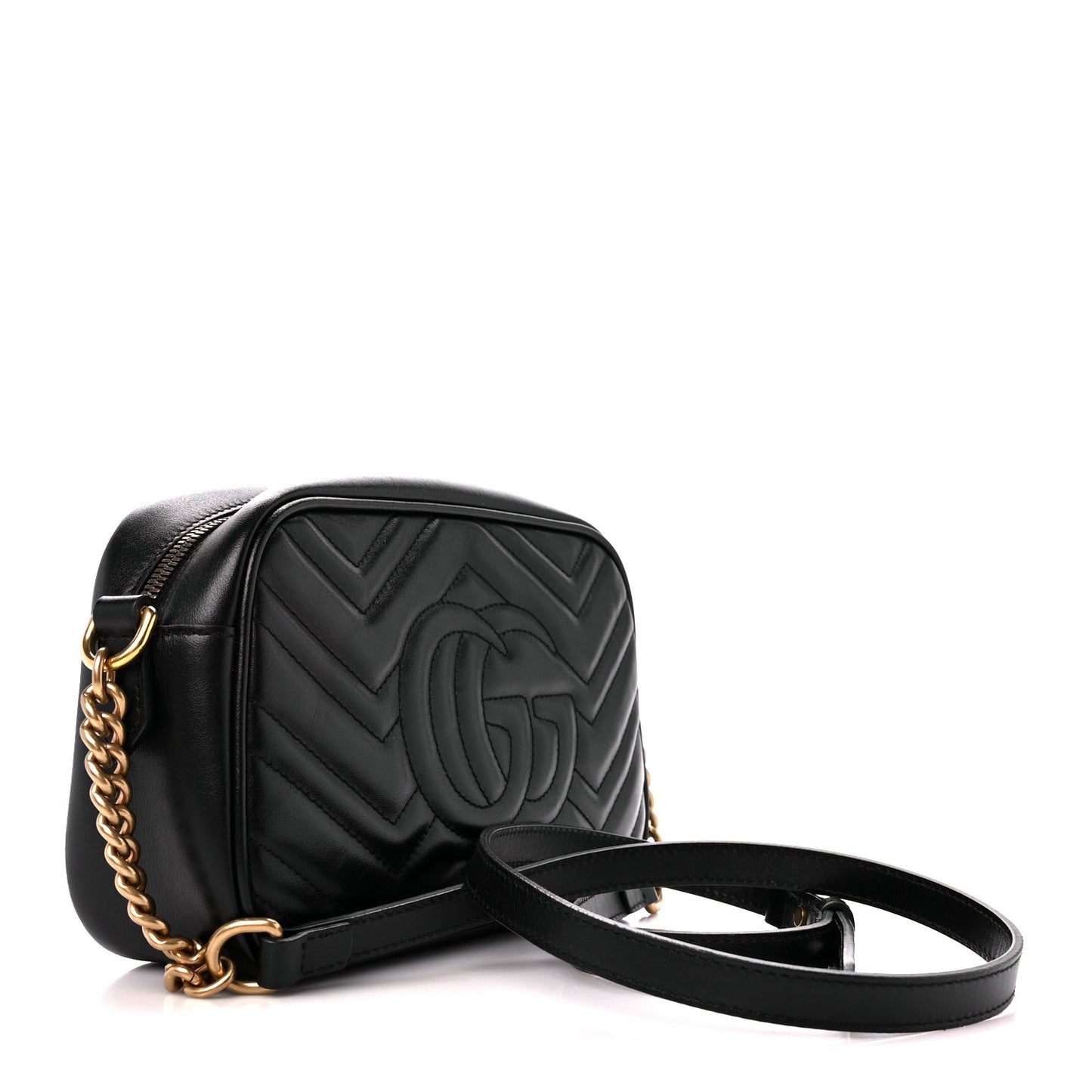 Calfskin Matelasse Small GG Marmont Chain Shoulder Bag Black