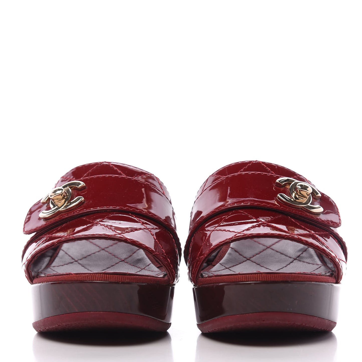 Patent Quilted Turn Lock CC Platform Mule 36.5 Rouge
