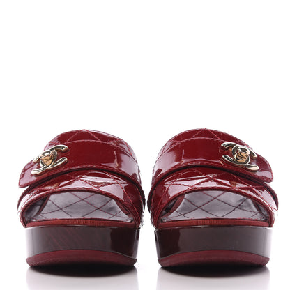 Chanel Patent Quilted Turn Lock CC Platform Mule 36.5 Rouge 2 of 10
