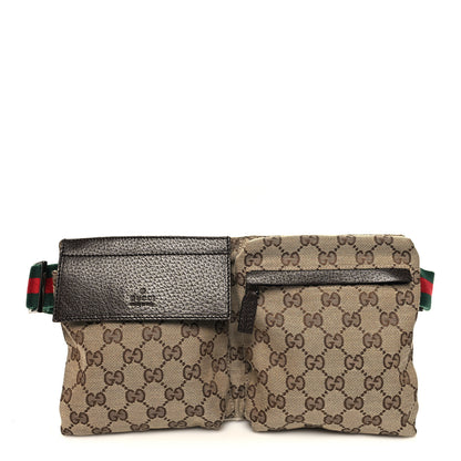Gucci GG Monogram Web Double Pocket Belt Bag Dark Brown 1 of 10