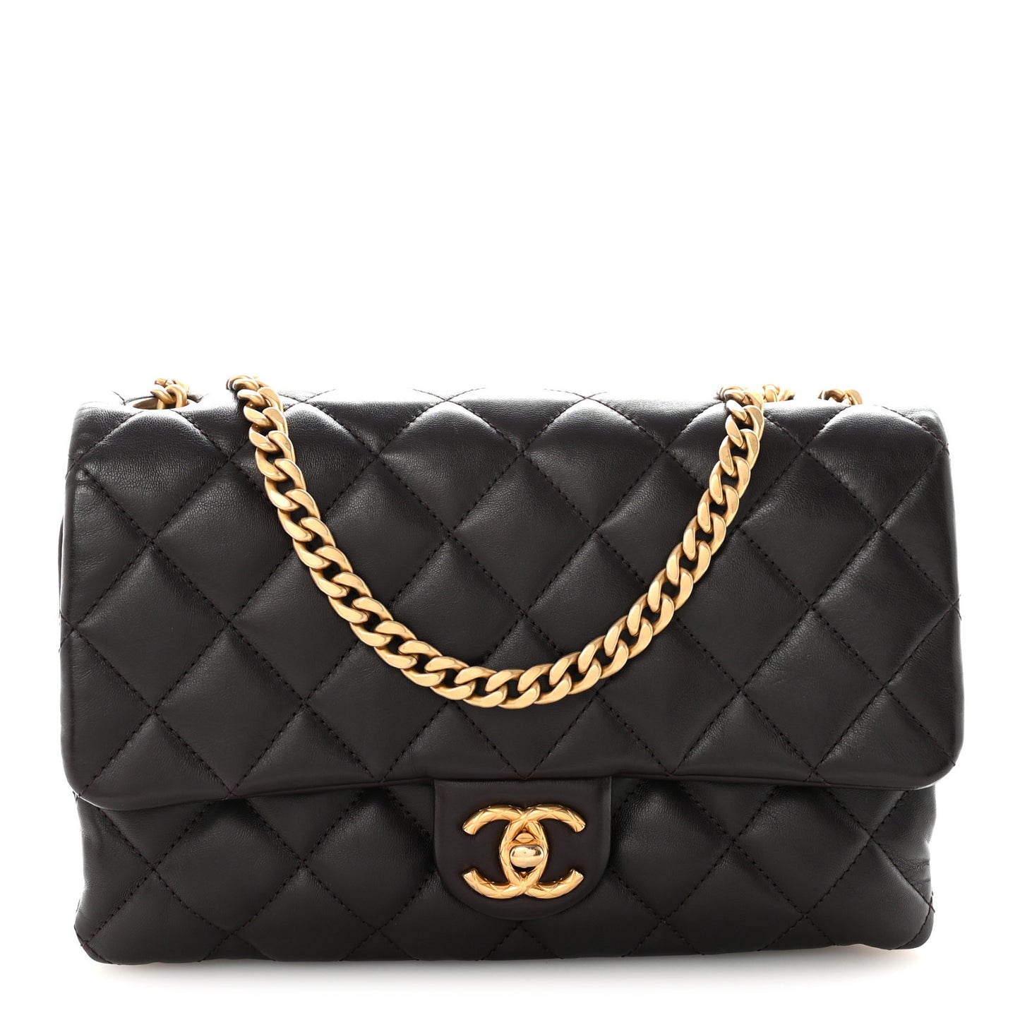 Lambskin Quilted Medium Pillow Crush Flap Bag Dark Brown