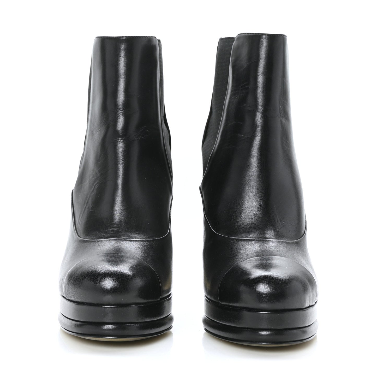 Calfskin Elastic Cap Toe Ankle Boots Booties Heels 37 Black