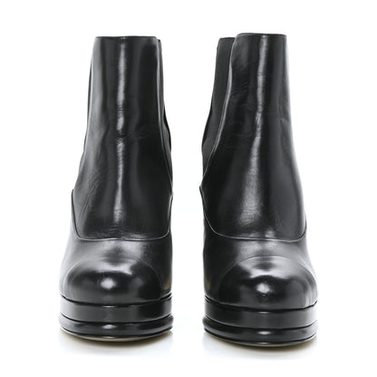 Chanel Calfskin Elastic Cap Toe Ankle Boots Booties Heels 37 Black 2 of 7