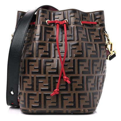 Fendi Vitello Grace F is Fendi Bi-Color FF 1974 Embossed Grande Mon Tresor Bucket Bag Maya Black Fragola 1 of 13