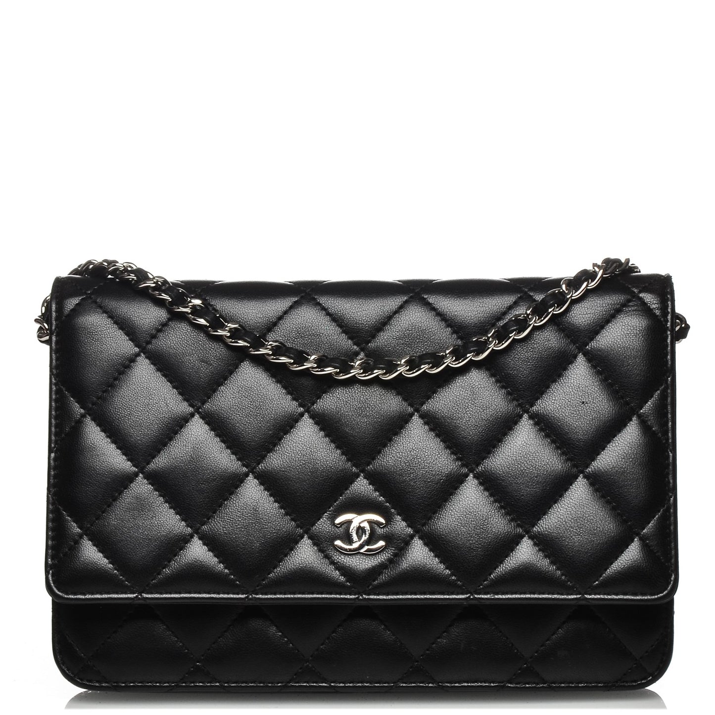 Lambskin Quilted Wallet On Chain WOC Black