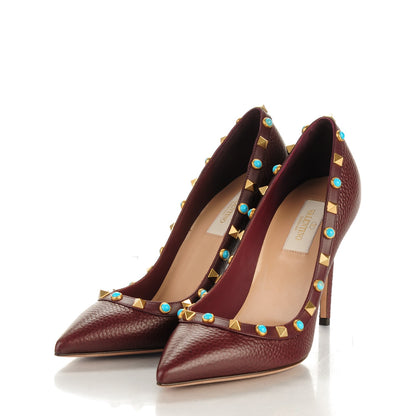 Valentino Garavani Pebbled Calfskin Rockstud Rolling 100mm Pumps 37 Rubin 3 of 8