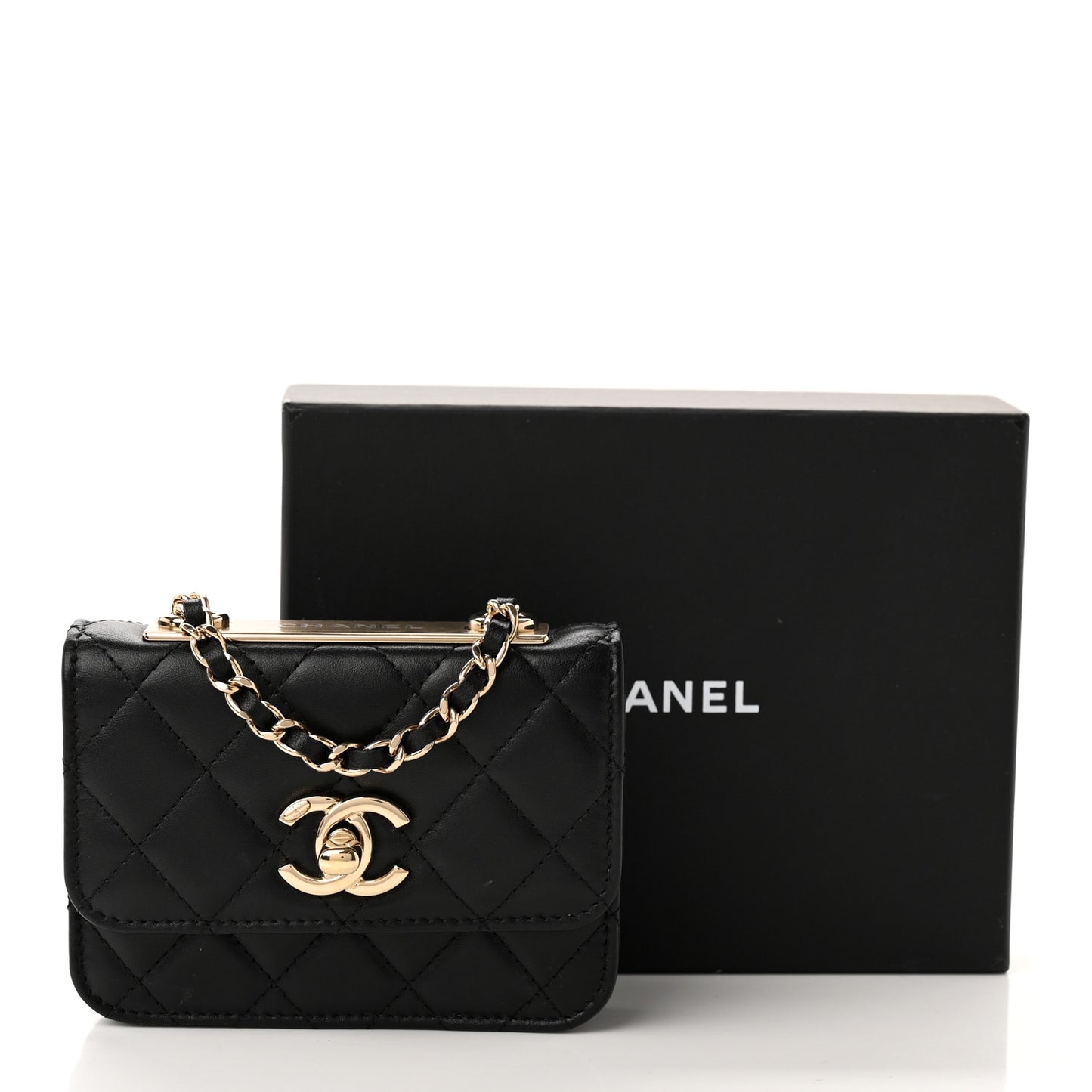 Lambskin Quilted Trendy CC Card Holder On Chain Black
