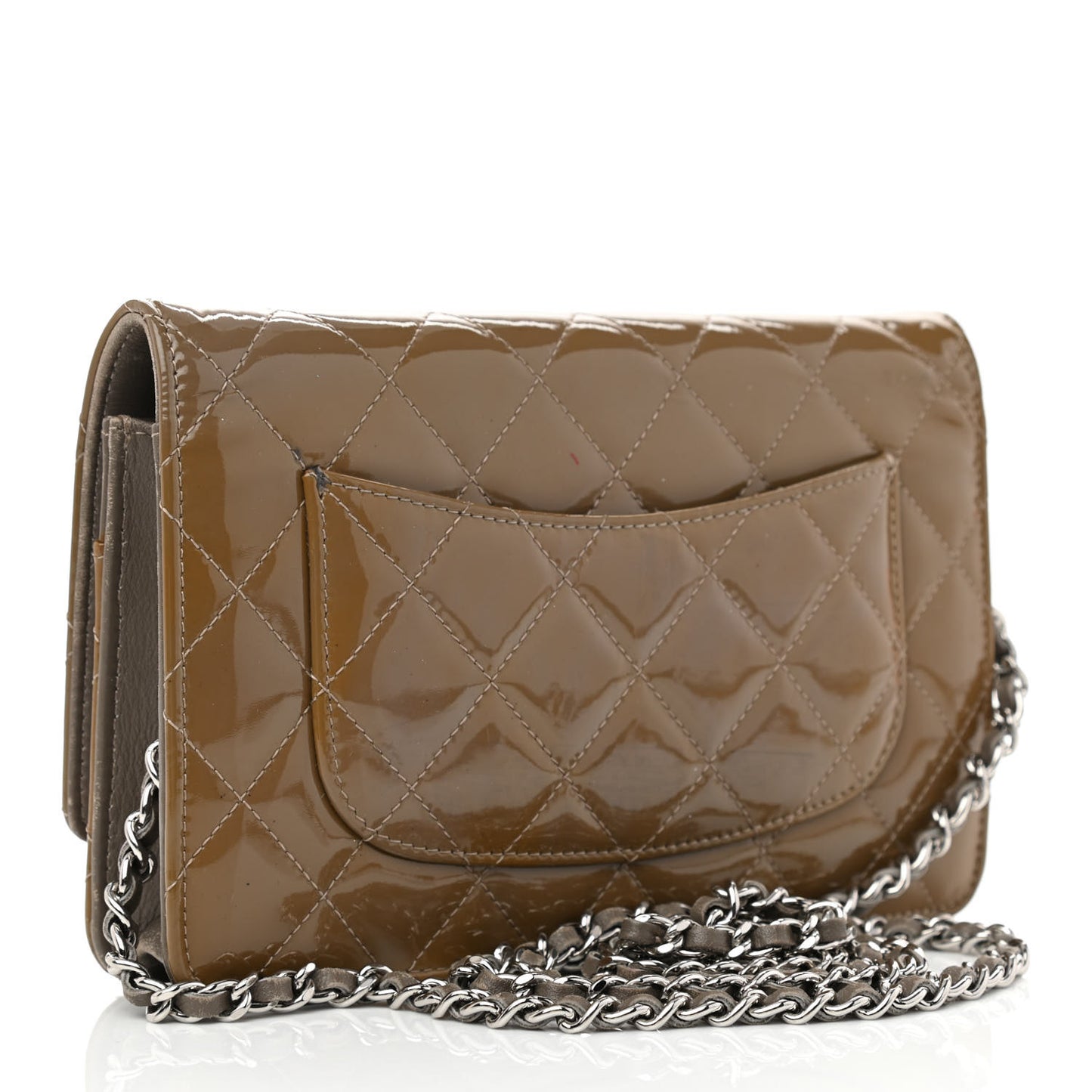 Patent Quilted Wallet On Chain WOC Brown