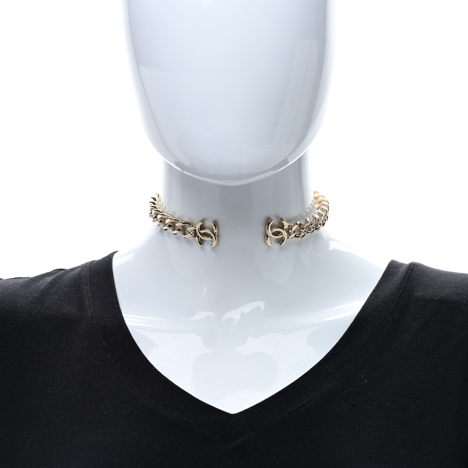 Chanel Metal CC Chain Link Choker Necklace M Gold 3 of 4
